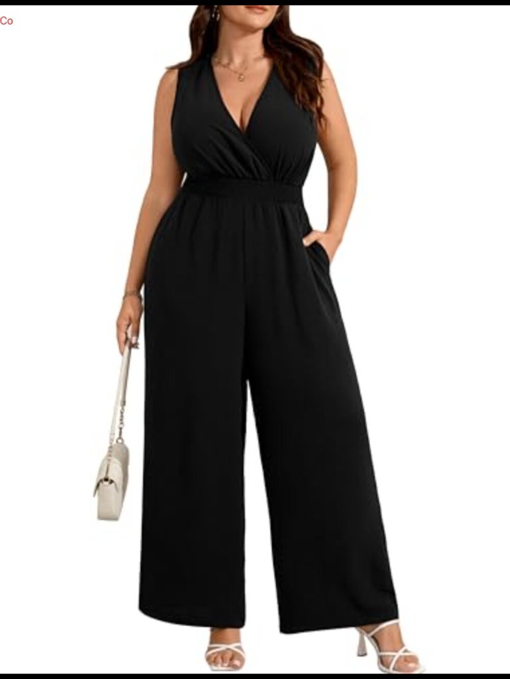 Plus Size Sleeveless Wide Leg Jumpsuit with Pockets Zipper V-Neck